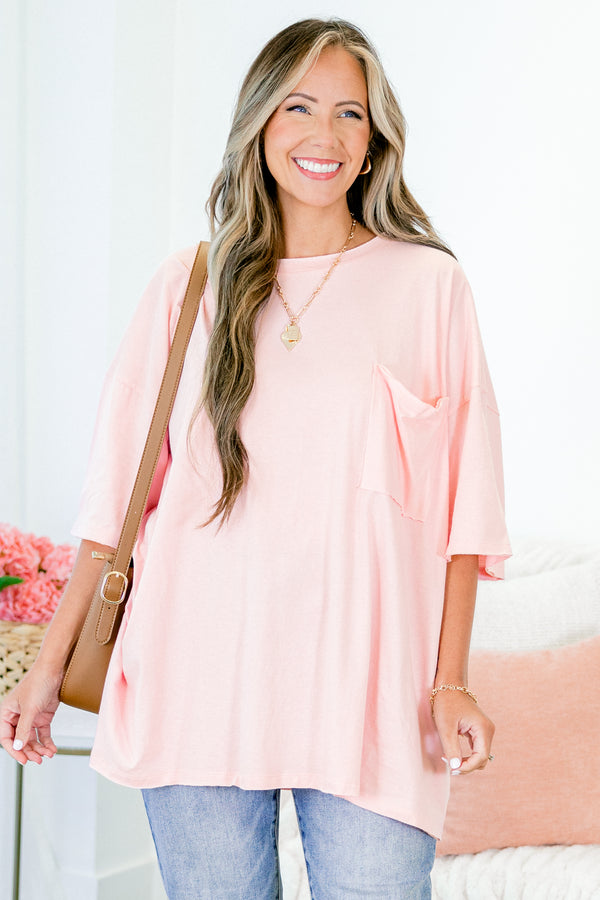 Chic Soul plus size clothing, dusty pink short sleeve baggy tshirt with chest pocket