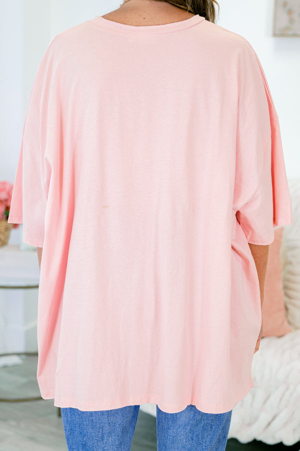 Chic Soul plus size clothing, dusty pink short sleeve baggy tshirt with chest pocket