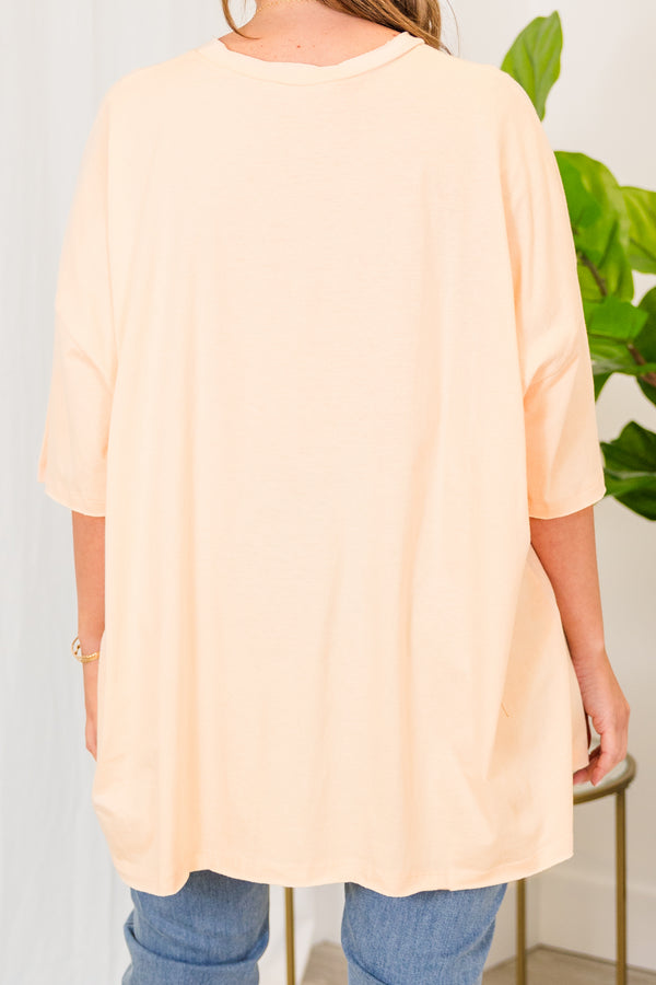 Chic Soul plus size clothing, cream peach short sleeve baggy tshirt with chest pocket