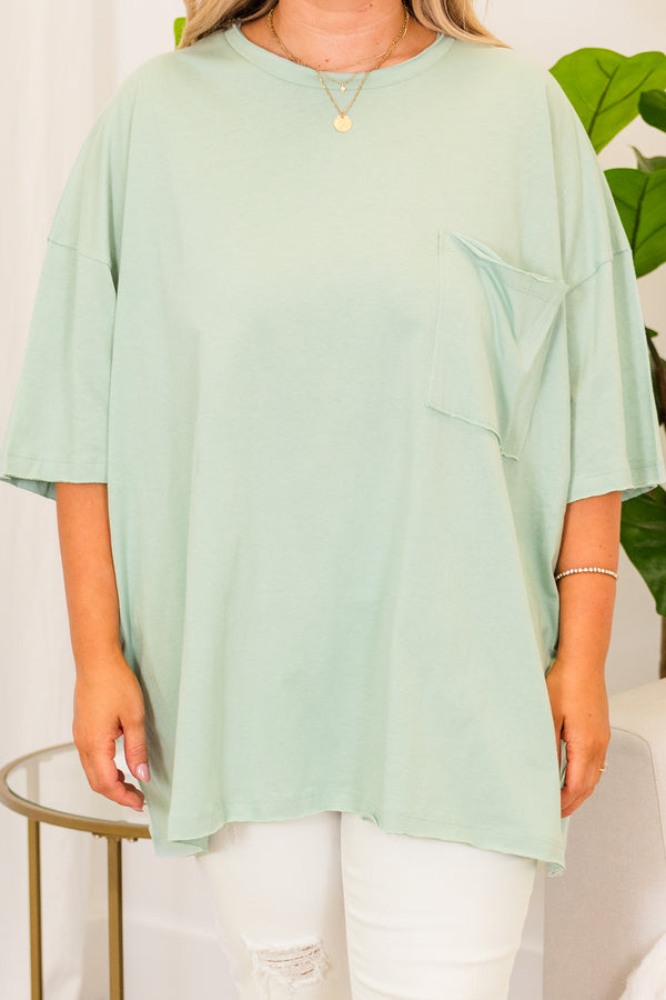 Chic Soul plus size clothing, light green short sleeve baggy tshirt with chest pocket