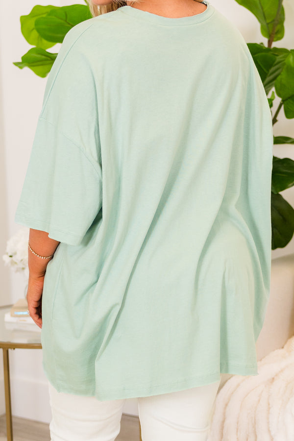 Chic Soul plus size clothing, light green short sleeve baggy tshirt with chest pocket