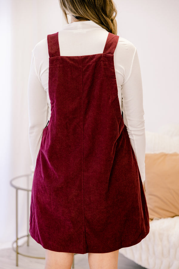 Chic Soul plus size clothing, dark red short sleeveless dress with straps that tie as knots on the shoulders and 2 pockets on the front 