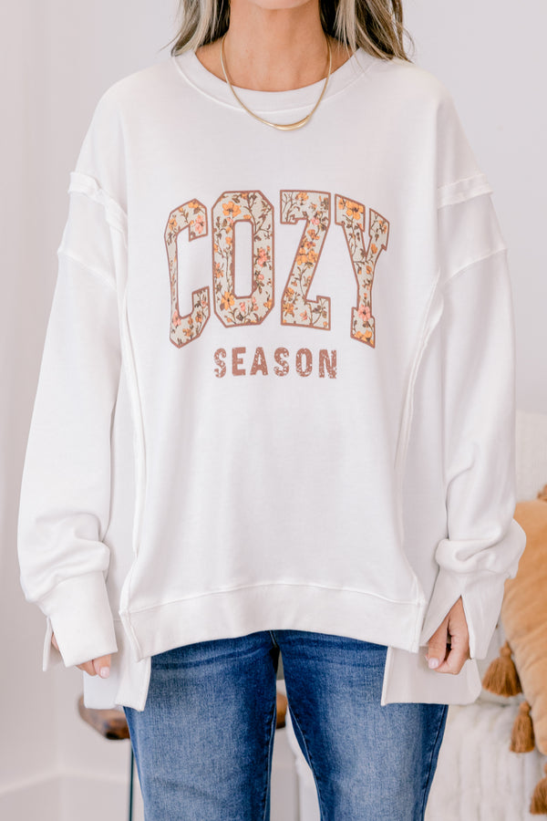 Chic Soul plus size clothing, Ivory crewneck sweatshirt with 