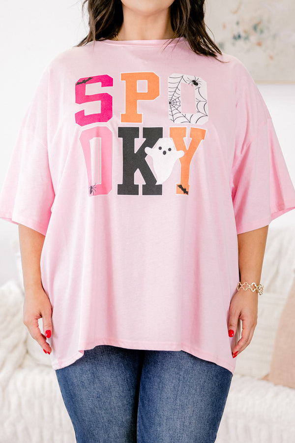 Chic Soul plus size clothing, cream pink half sleeve crewneck tee with text graphic that says 