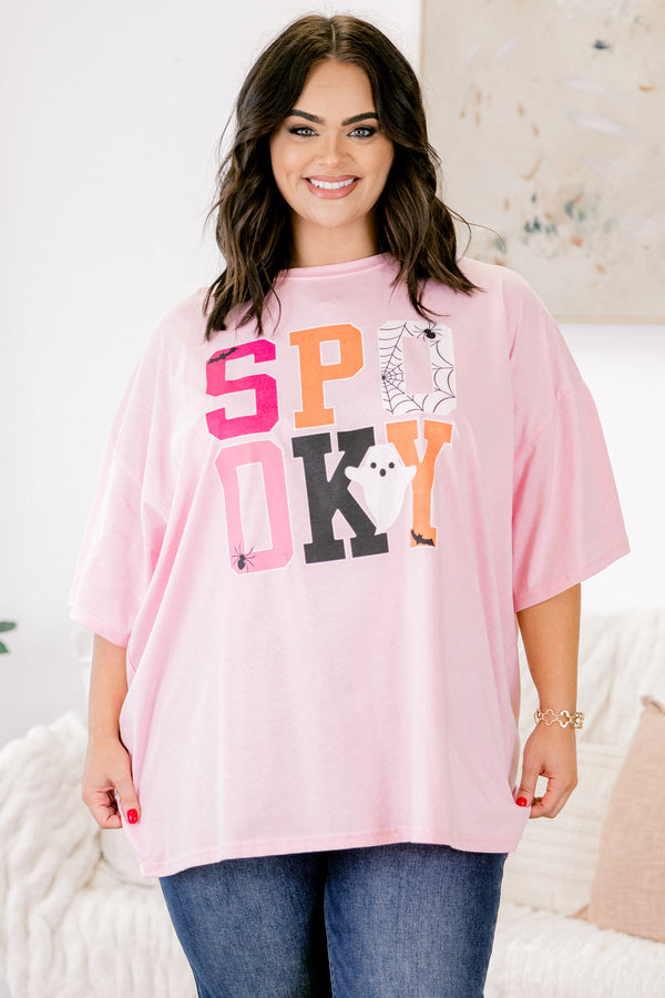 Chic Soul plus size clothing, cream pink half sleeve crewneck tee with text graphic that says 