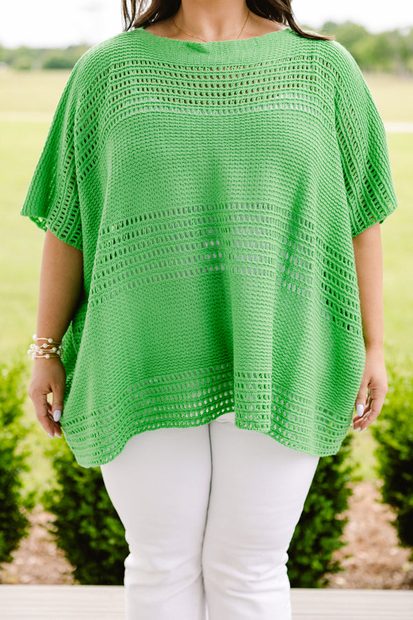 Chic Soul Plus size clothing, green short sleeve sweater top 
