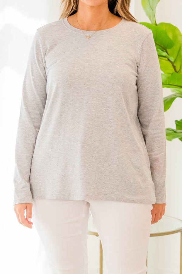 Chic Soul plus size clothing, long sleeve heather grey top with scoop-neckline