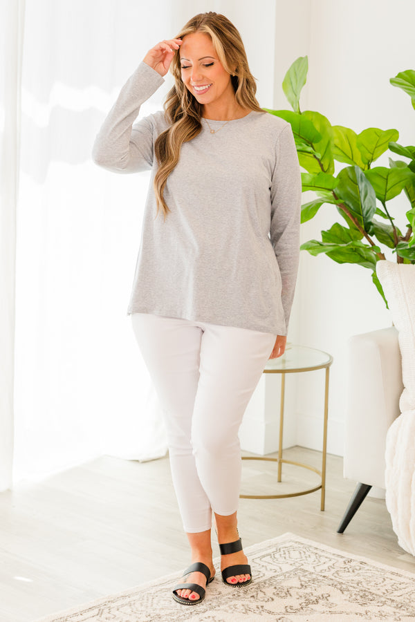 Chic Soul plus size clothing, long sleeve heather grey top with scoop-neckline