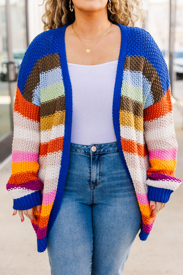 Chic Soul plus size clothing, multi color striped knit open front cardigan