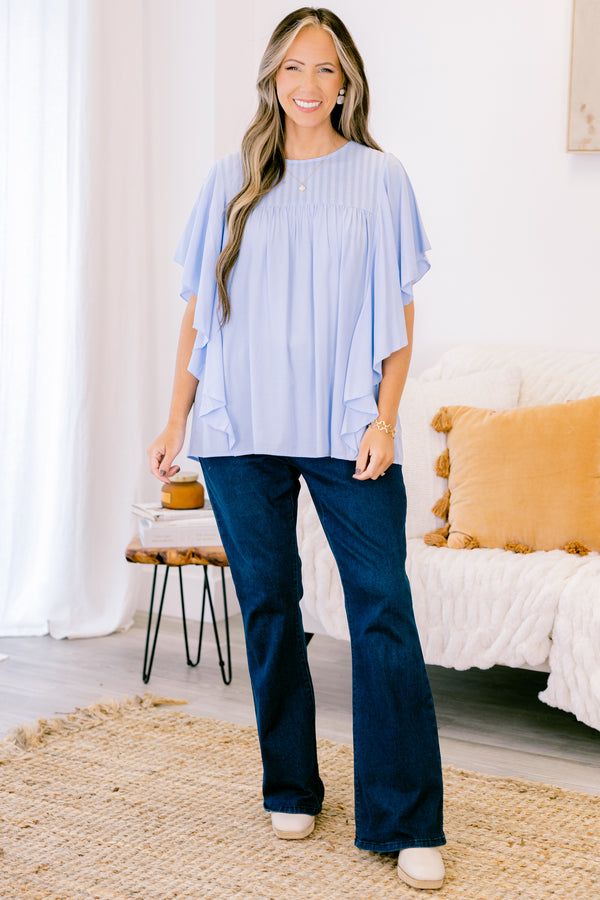 Chic Soul plus size clothing, light blue flutter short sleeve top