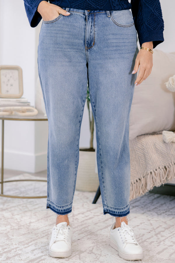 Chic Soul plus size clothing, medium wash straight leg jeans 