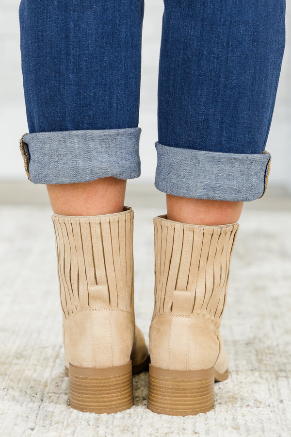 Chic Soul plus size clothing, camel tan brown chelsea booties with light brown wedge heel