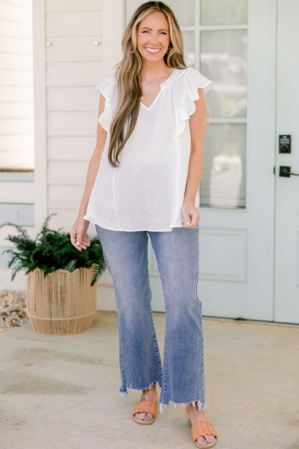Chic Soul plus size clothing, medium wash straight leg denim jeans with raw distressed hem with no other distressing