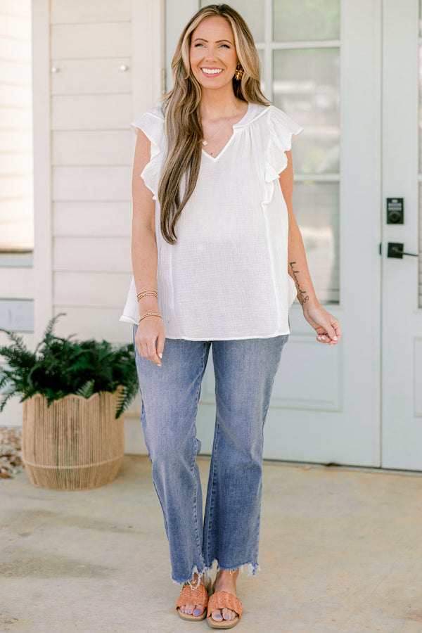 Chic Soul plus size clothing, medium wash straight leg denim jeans with raw distressed hem with no other distressing