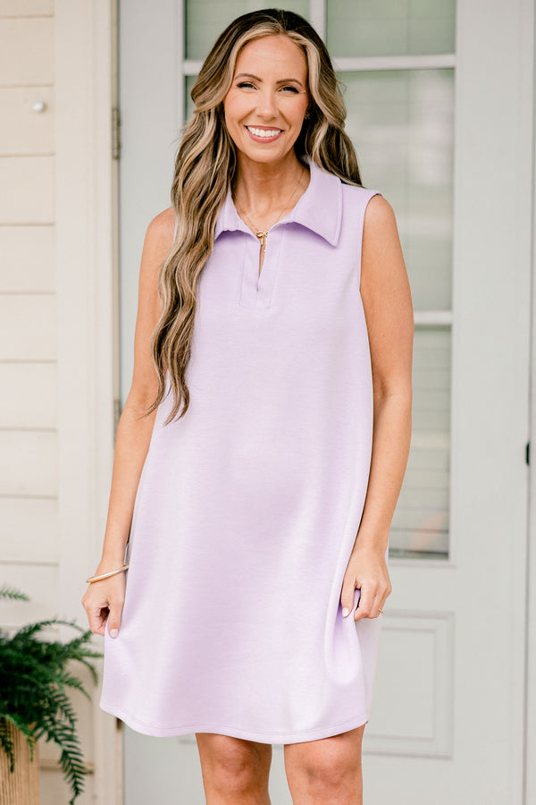 Chic soul plus size clothing, lavender casual dress with a v-neck and a collar 