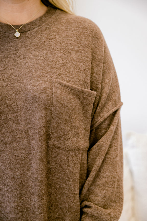 Chic Soul plus size clothing, brown long sleeve sweater