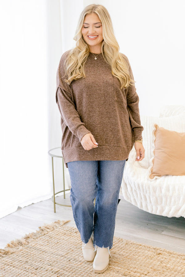 Chic Soul plus size clothing, brown long sleeve sweater