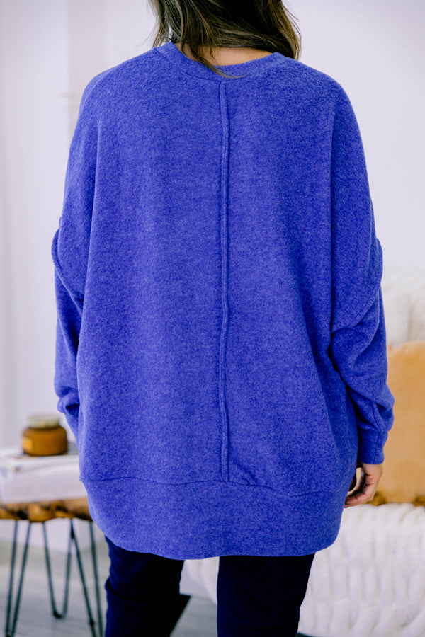 Chic Soul plus size clothing light navy brushed hacci material oversized sweater