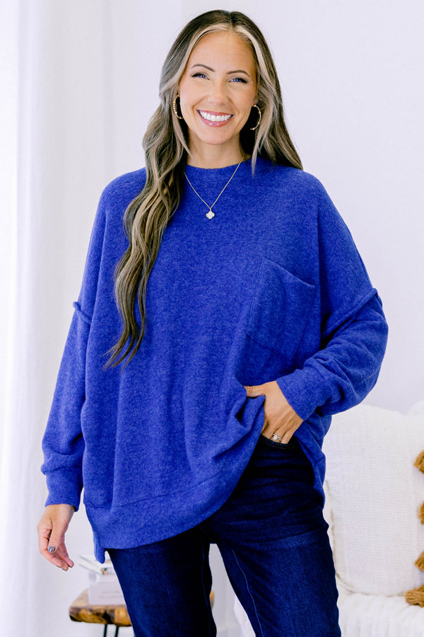 Chic Soul plus size clothing light navy brushed hacci material oversized sweater