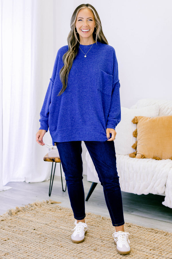 Chic Soul plus size clothing light navy brushed hacci material oversized sweater