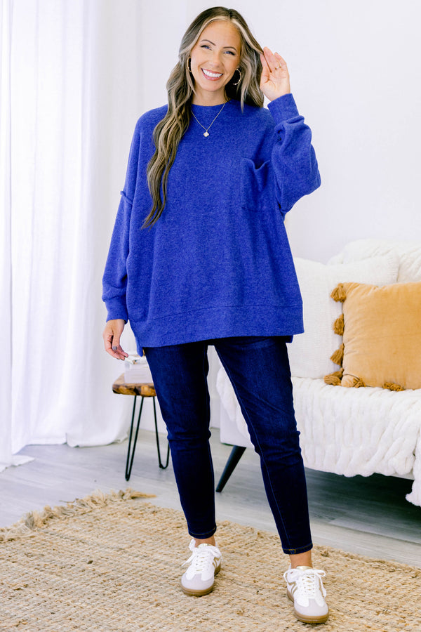Chic Soul plus size clothing light navy brushed hacci material oversized sweater