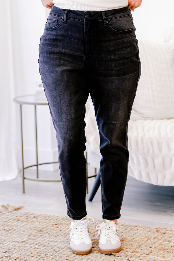 Chic Soul plus size clothing, black skinny leg jeans with a finished hem