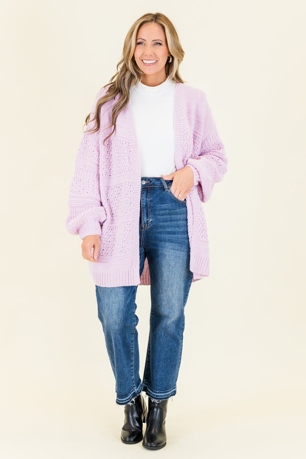 Chic Soul plus size clothing, lavender long sleeve cardigan