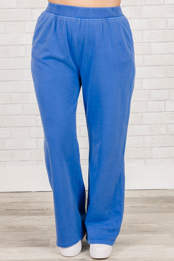 Chic Soul plus size clothing, bright blue colored straight leg pants
