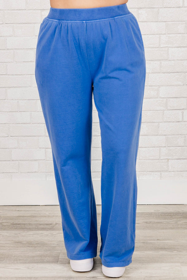 Chic Soul plus size clothing, bright blue colored straight leg pants
