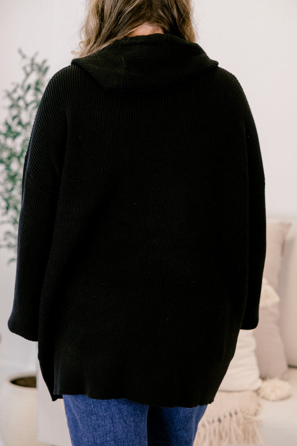 Chic Soul plus size clothing, black long sleeve tie front oversized cardigan 