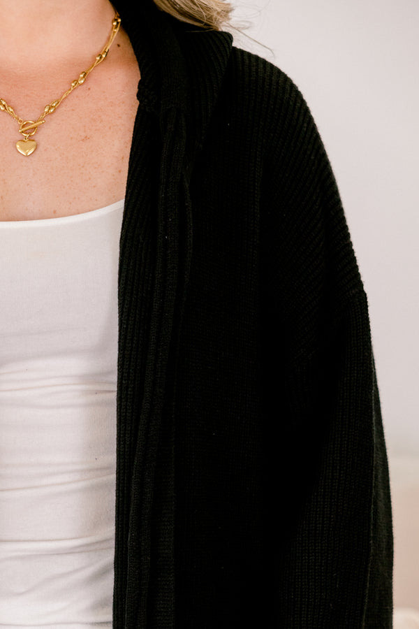 Chic Soul plus size clothing, black long sleeve tie front oversized cardigan 