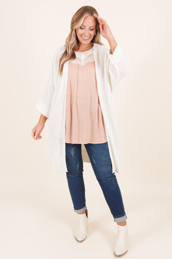 Chic Soul plus size cothing, latte colored top with white lace detailing around neckline