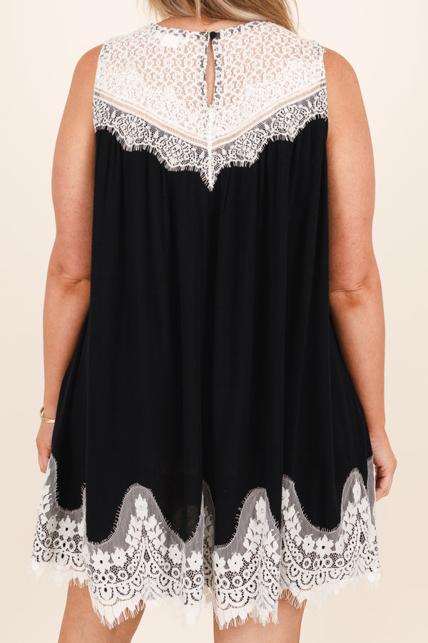 Chic Soul plus size clothing, black knee length top with white lacing detail