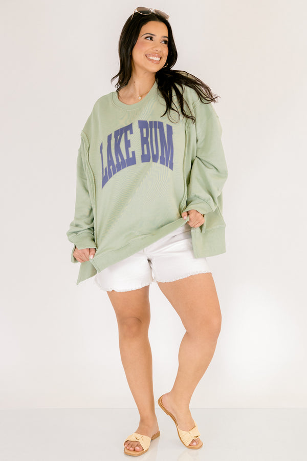 Chic Soul plus size clothing, light sage long sleeve crew neck with the saying 