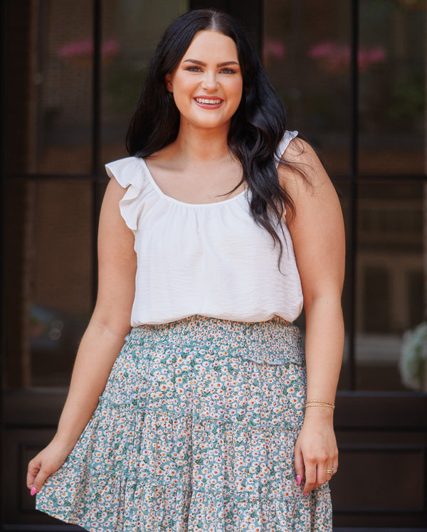 Chic Soul plus size clothing, white flowy top with flutter sleeves