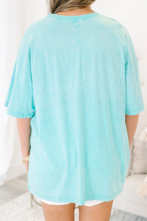 Plus Size mint acid wash relaxed tee with a green alligator graphic and white stripes.