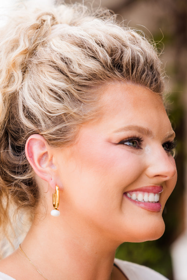 Chic Soul plus size clothing, thick gold hoops with a hanging pearl 