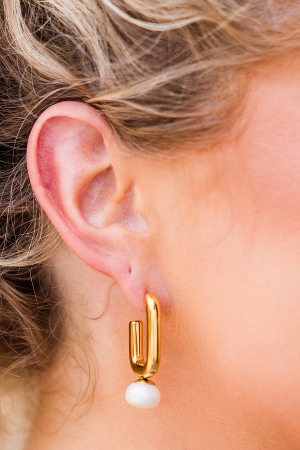 Chic Soul plus size clothing, thick gold hoops with a hanging pearl 