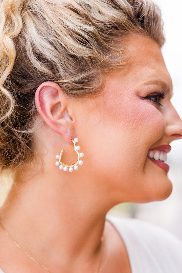 Chic Soul plus size clothing, gold heart-shaped hoops studded with pearls 