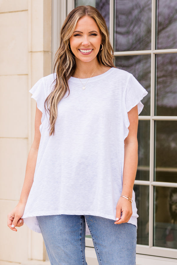 Chic Soul plus size clothing, white short sleeve top with ruffle sleeves