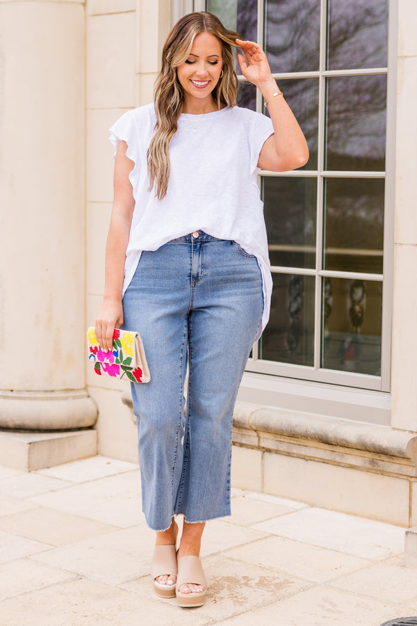 Chic Soul plus size clothing, white short sleeve top with ruffle sleeves
