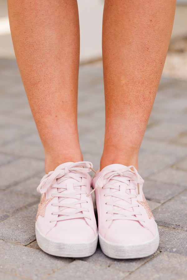 Chic Soul plus size clothing, light pink sneakers with rhinestone star on the side