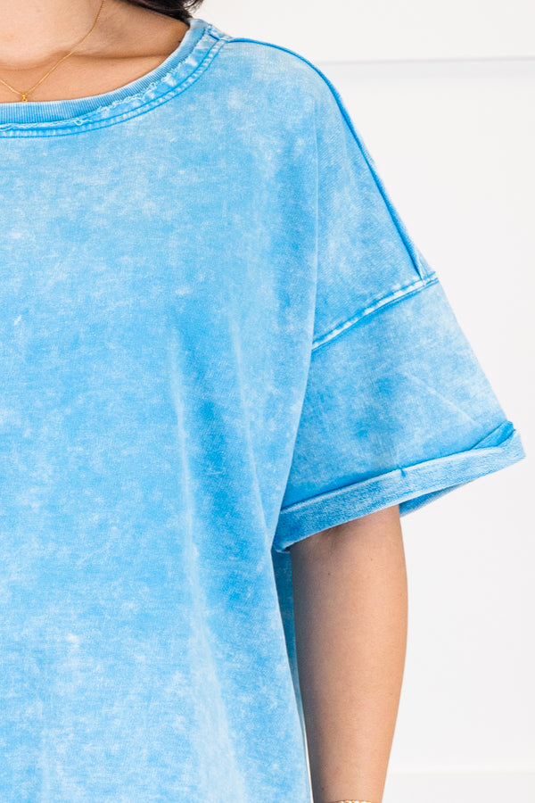 Chic Soul plus size clothing, dusty blue short sleeve top