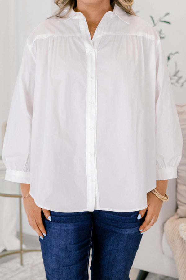Chic Soul plus size clothing, white long sleeve collar button up top