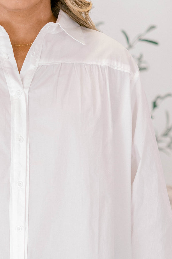 Chic Soul plus size clothing, white long sleeve collar button up top