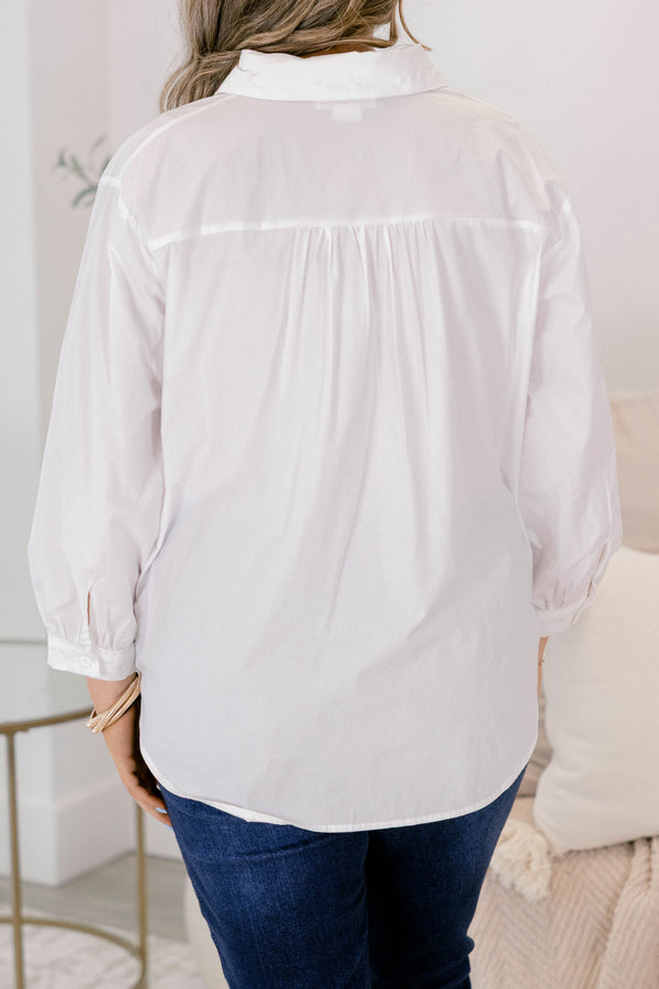 Chic Soul plus size clothing, white long sleeve collar button up top