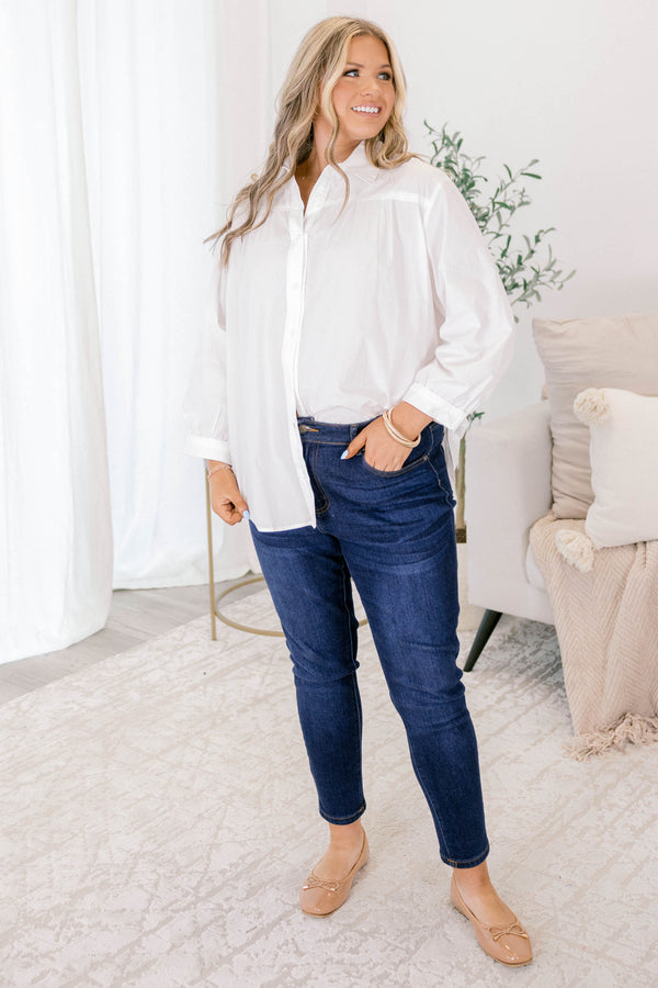 Chic Soul plus size clothing, white long sleeve collar button up top
