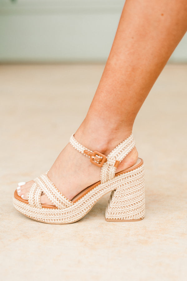 Chic Soul plus size clothing, light tan open toed rattan block heels