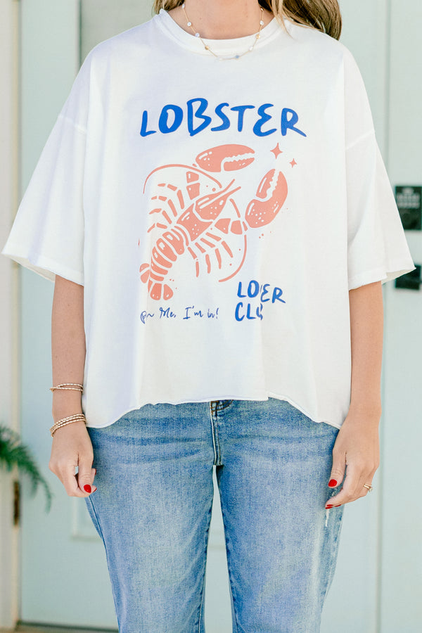 Chic Soul Plus size clothing, white short sleeve tee with a l;lobster symbol on the front and the words 