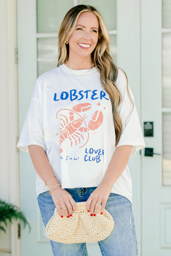 Chic Soul Plus size clothing, white short sleeve tee with a l;lobster symbol on the front and the words 